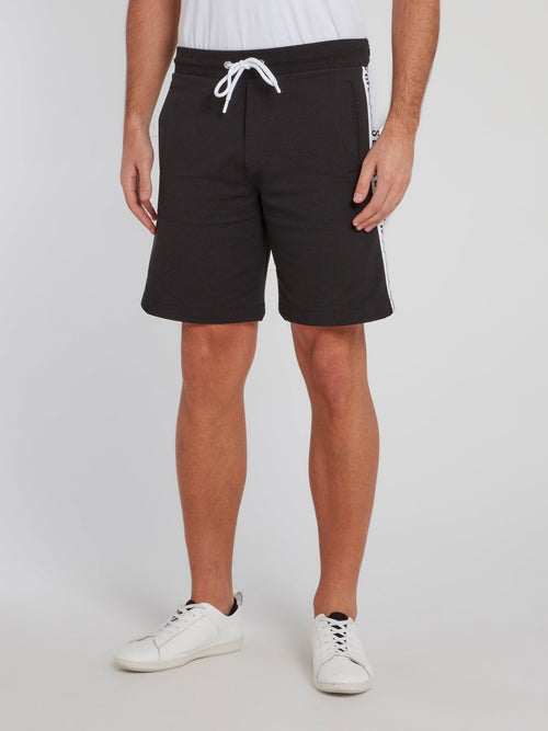 Black Logo Tape Drawstring Shorts