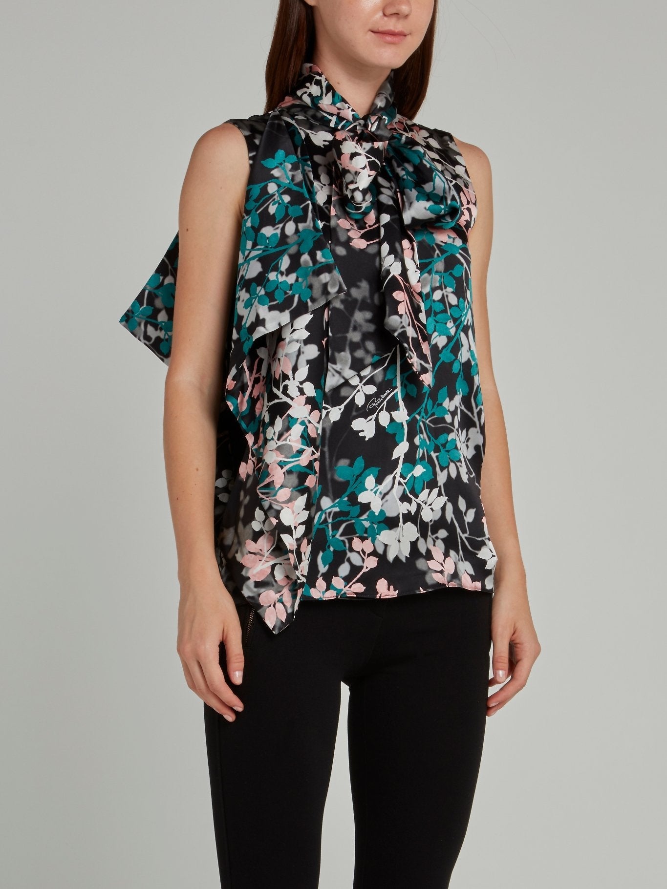 Black Leaf Print Asymmetric Top