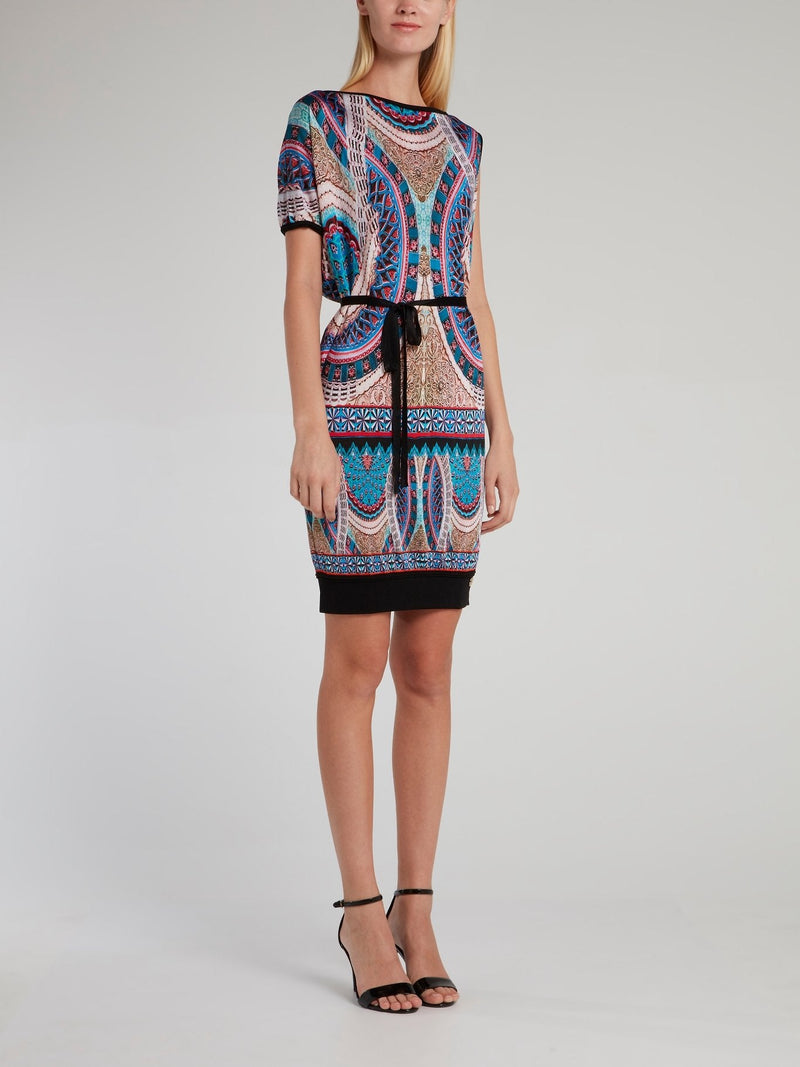 Pattern Print Bateau Mini Dress