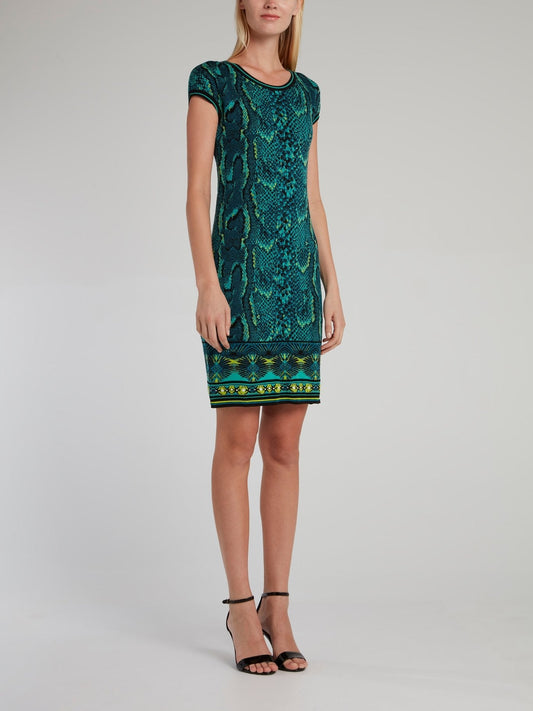 Green Python Effect Sheath Dress