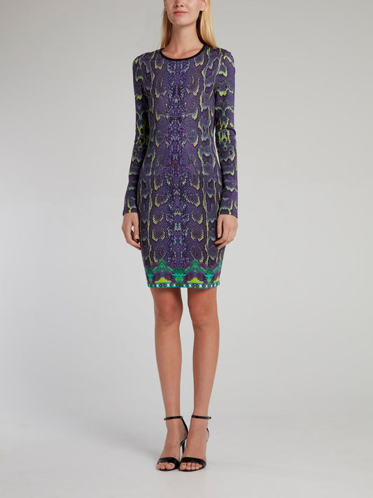 Purple Python Effect Sheath Dress