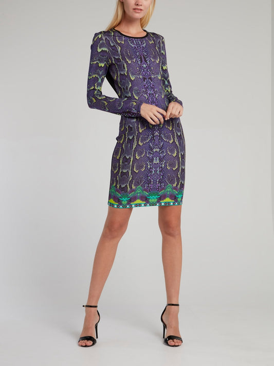 Purple Python Effect Sheath Dress