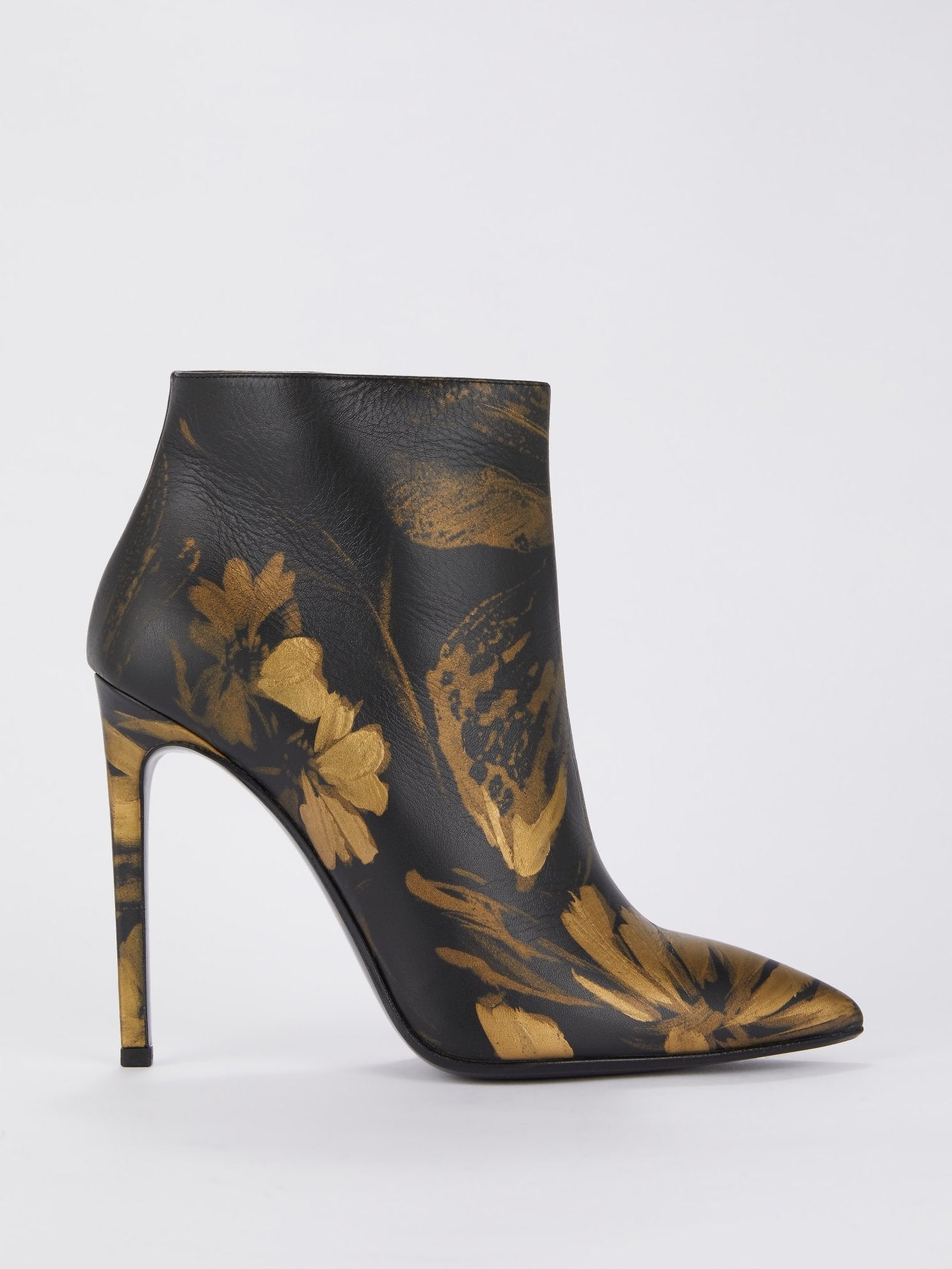 Gold Floral Paint Leather Ankle Boots