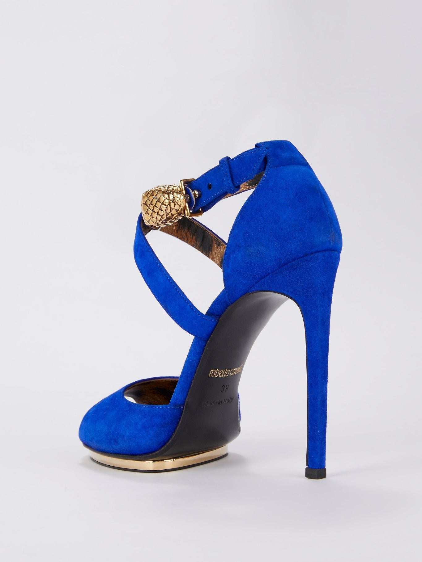 Blue Leopard Panel Suede Sandals