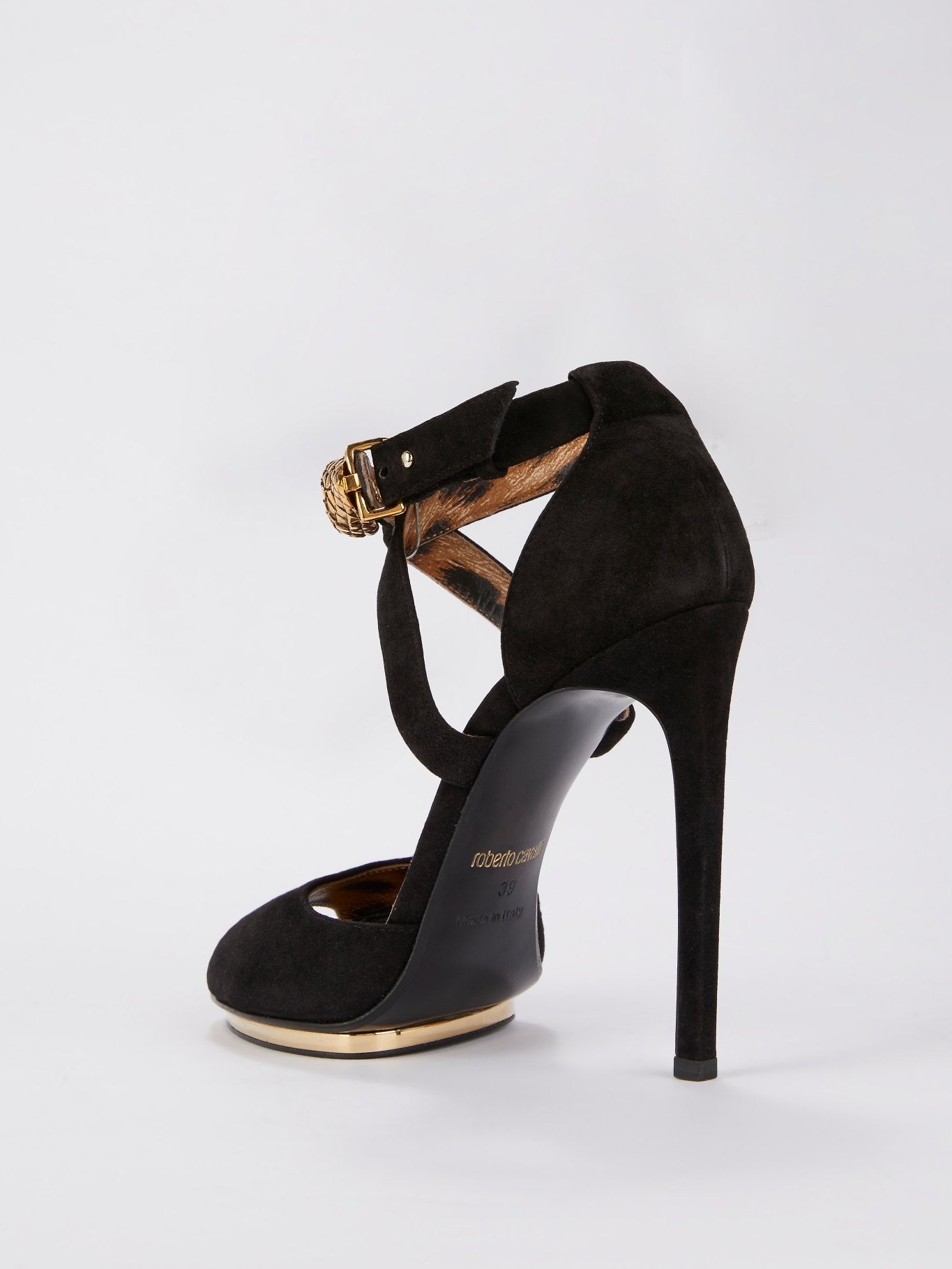 Black Leopard Panel Suede Sandals