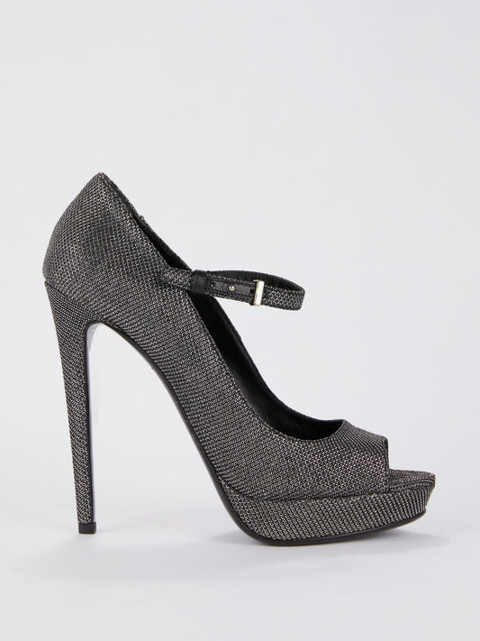 Grey Belted Peep Toe Pumps