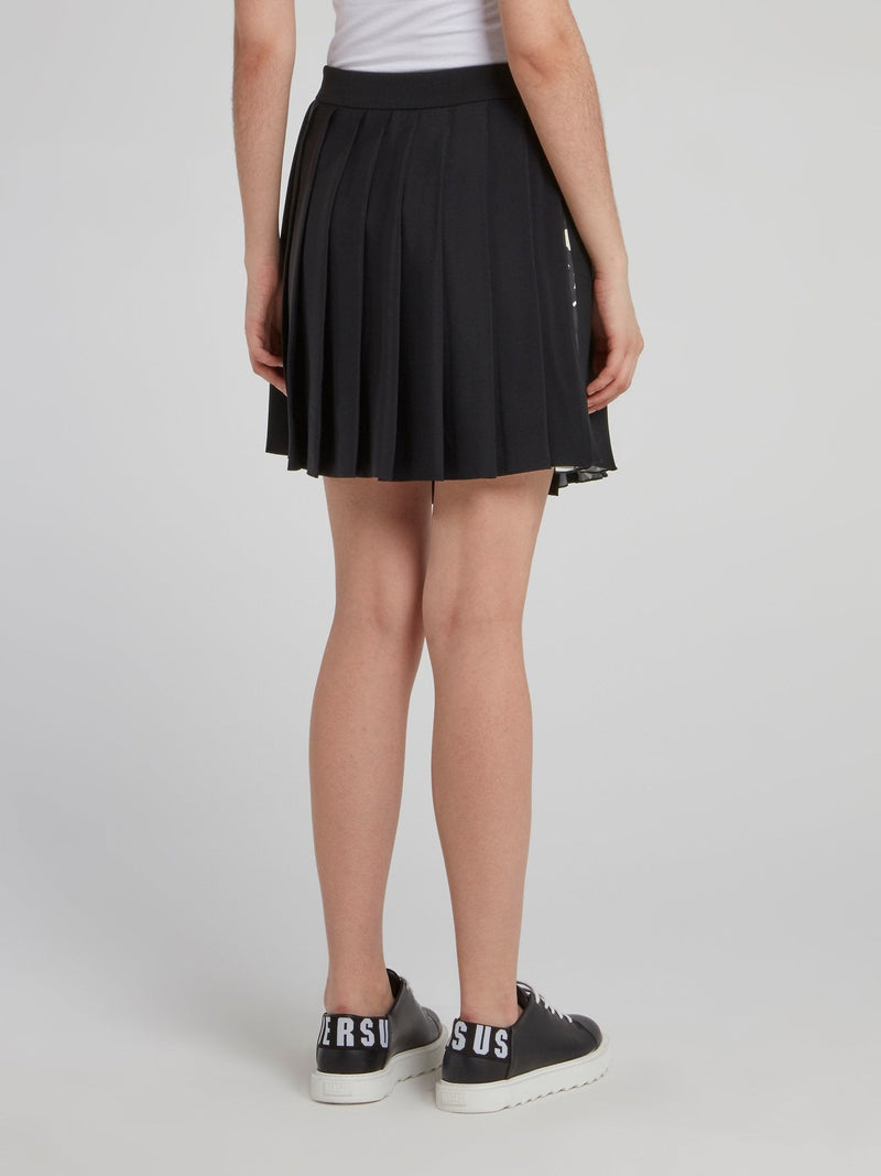 Black Pleated Wrap Mini Skirt