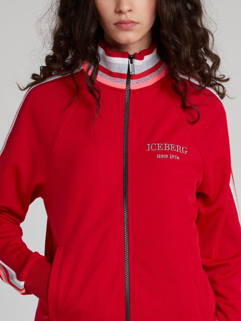 Red Stripe High Neck Sweatshirt