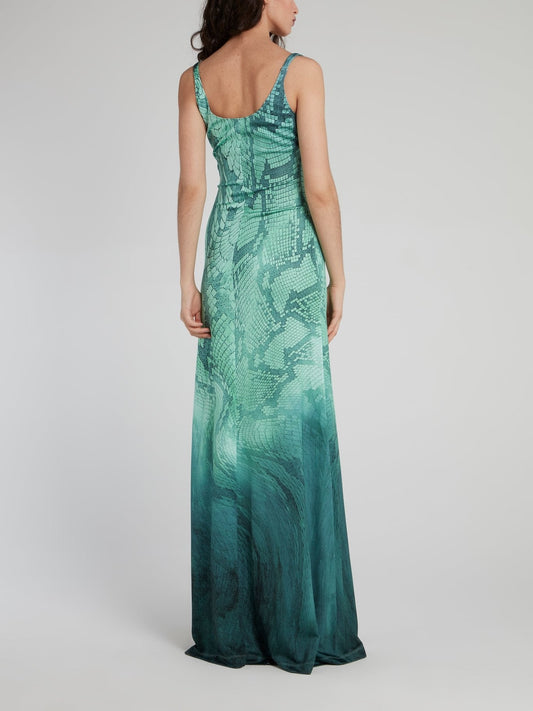 Green Python Scoop Maxi Dress