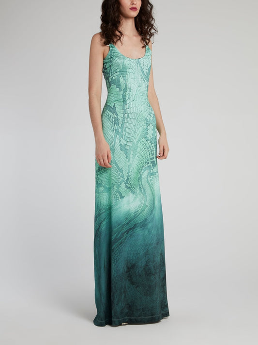 Green Python Scoop Maxi Dress