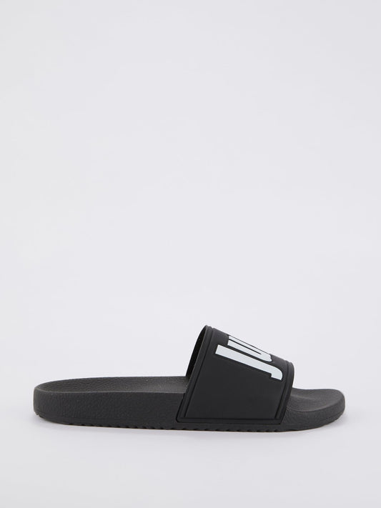 Black Logo Strap Top Slippers