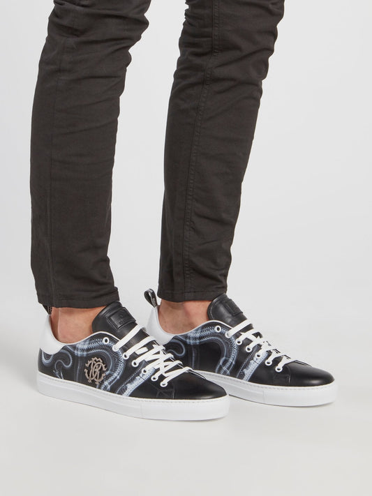 Black Snake Print Leather Sneakers