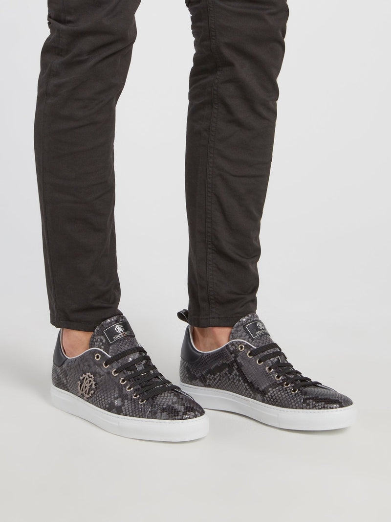 Grey Snake Print Leather Sneakers