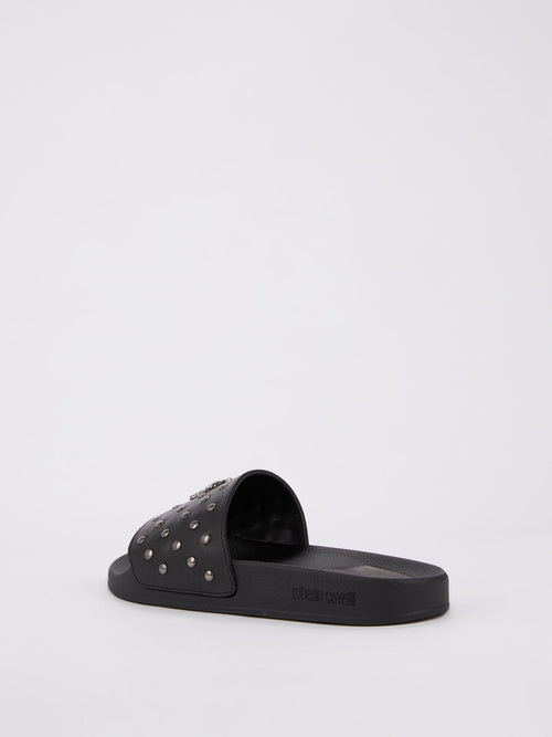 Black Snake Monogram Studded Slides