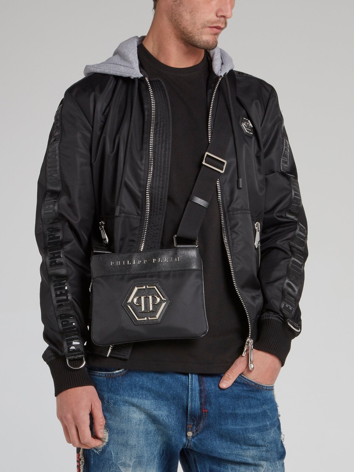 Black Monogram Appliquéd Crossbody Bag