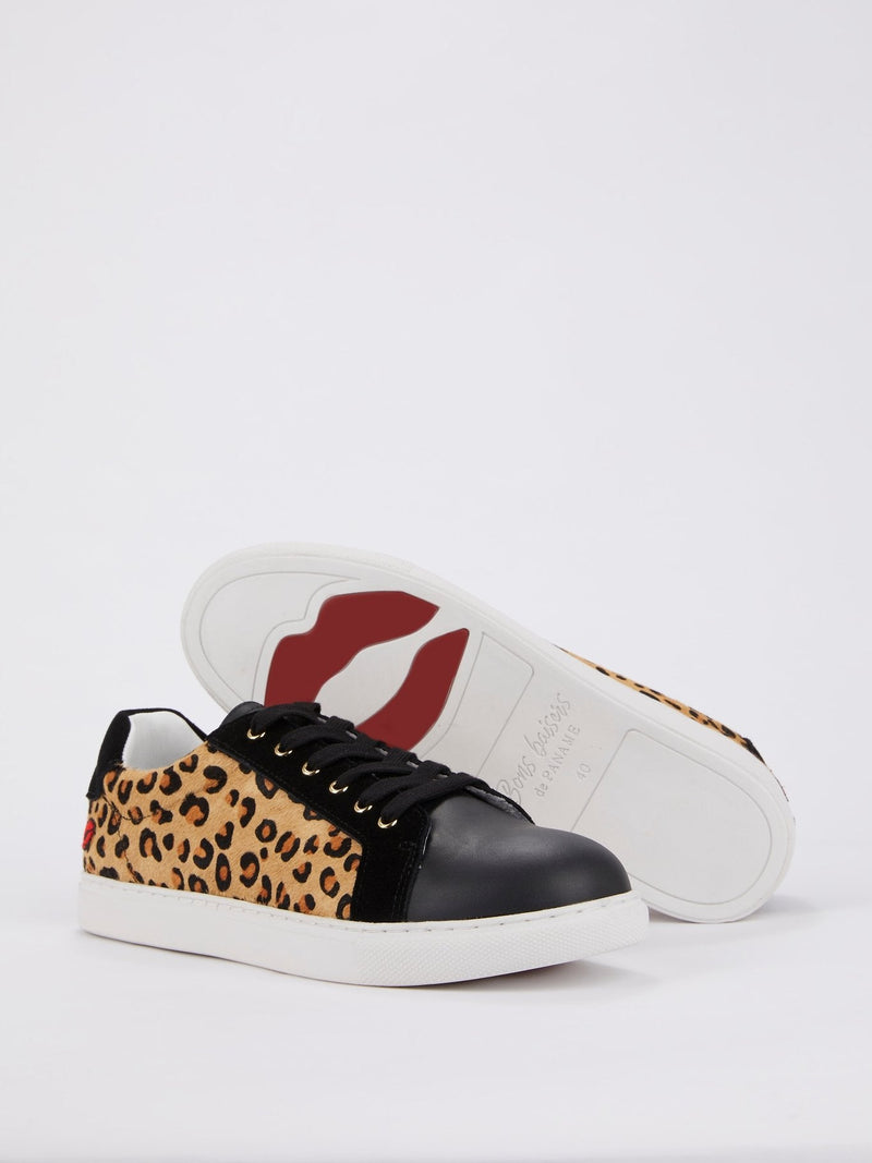 Simone Leopard Effect Pony Hair Sneakers