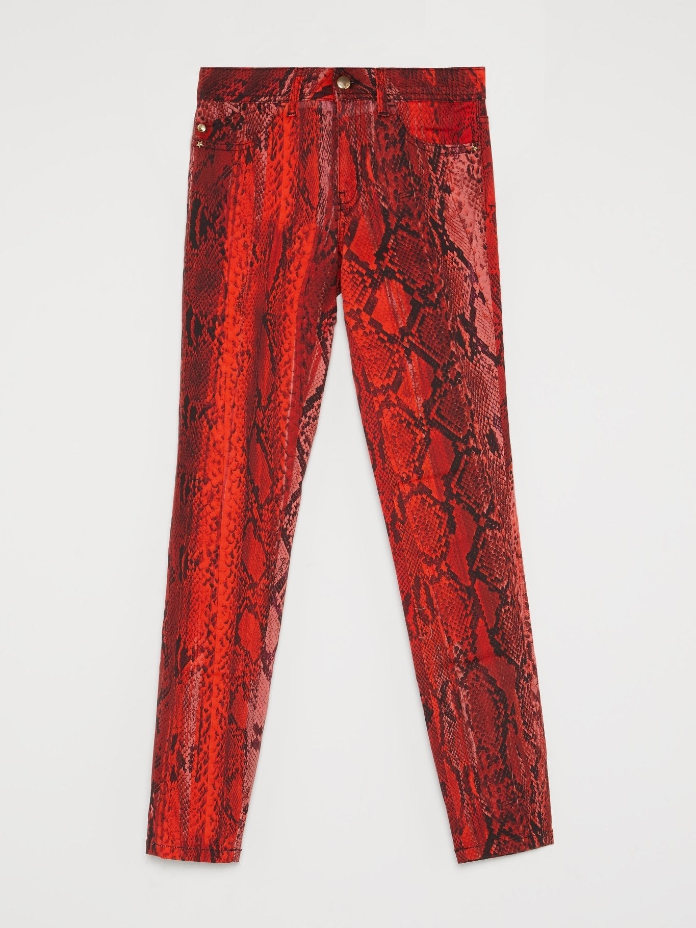 Red Python Print Slim Fit Pants