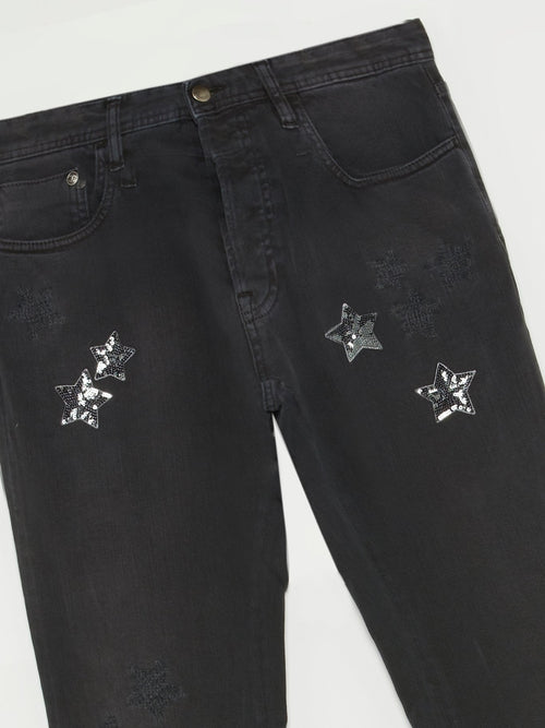 Black Sequin Star Detail Pants