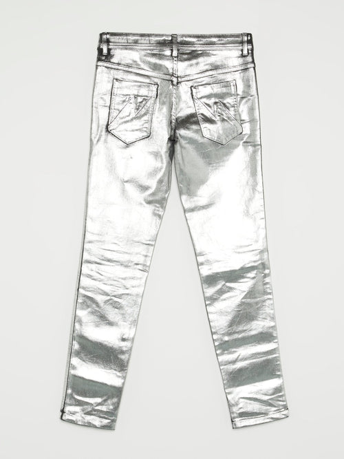 Metallic Silver Foil Jeans