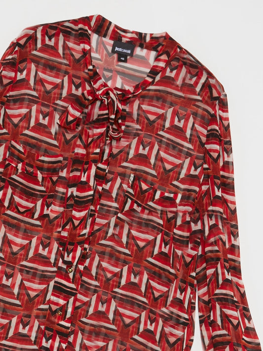 Red Pattern Print Bow Tie Shirt