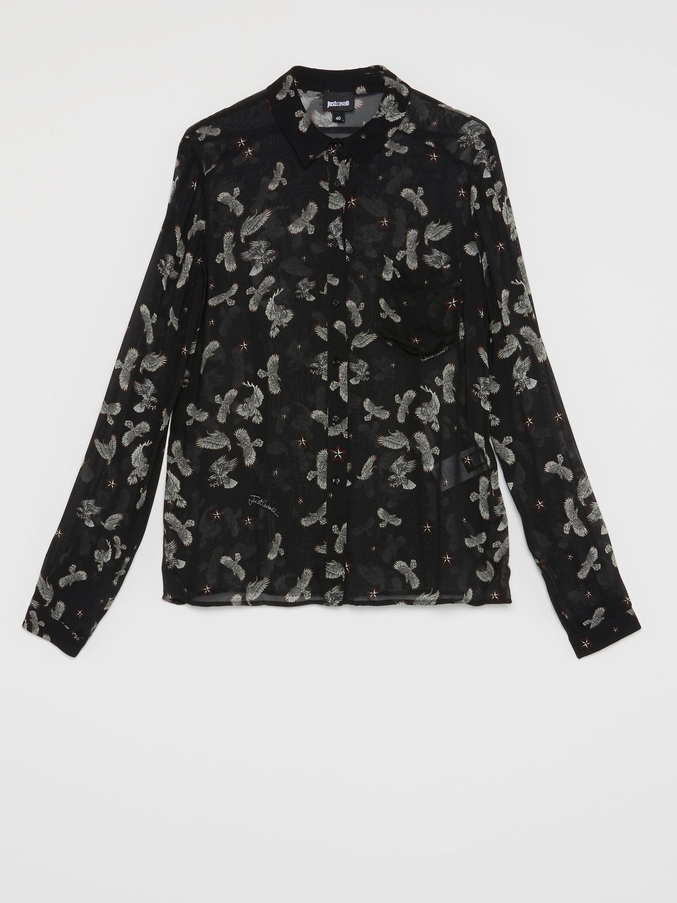 Black Eagle Print Button Up Shirt