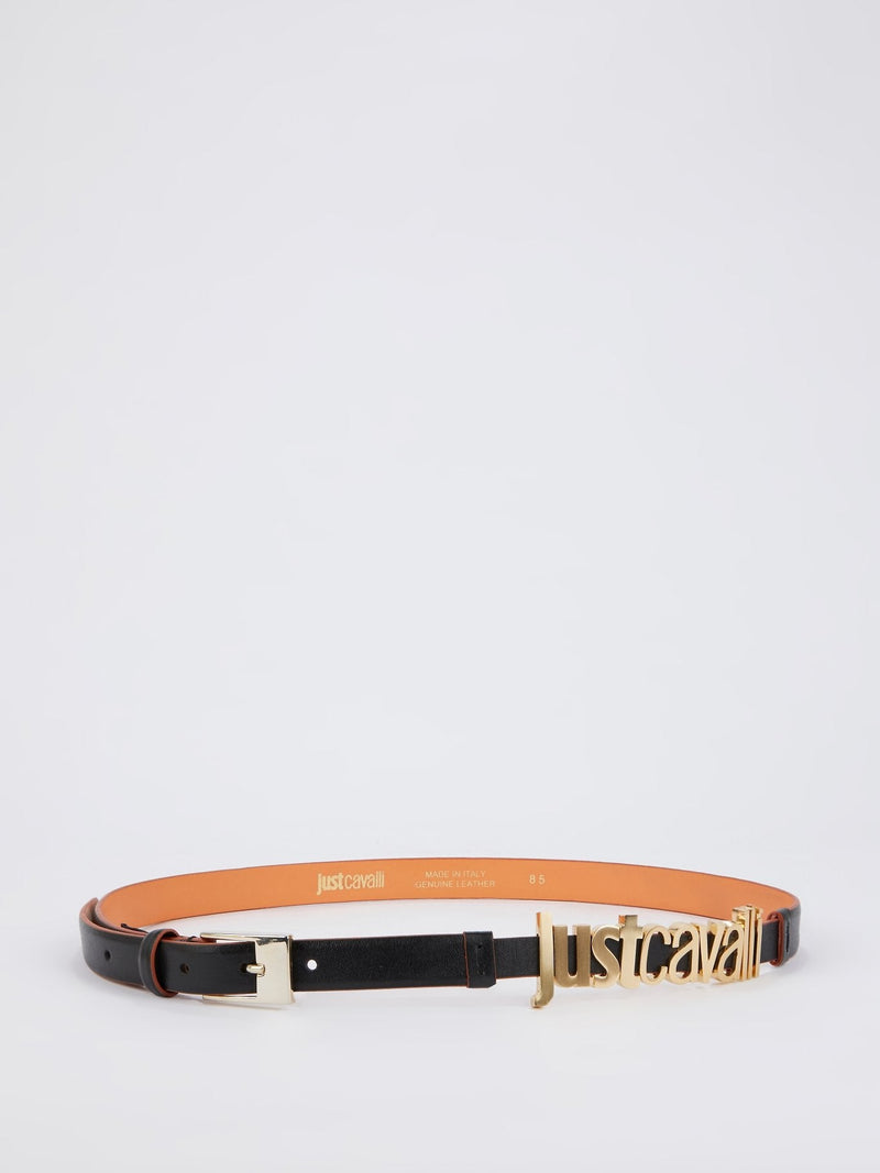 Black Logo Embellished Buckle Belt