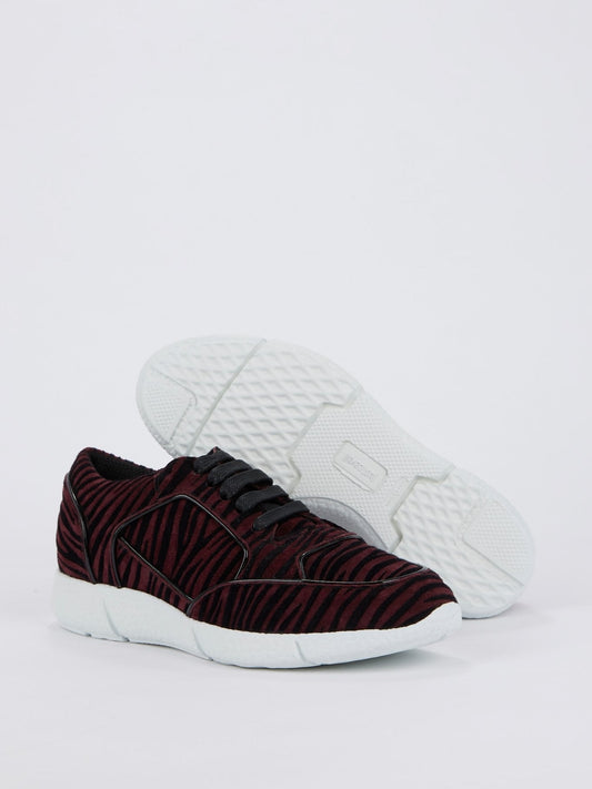 Burgundy Animal Print Velvet Sneakers