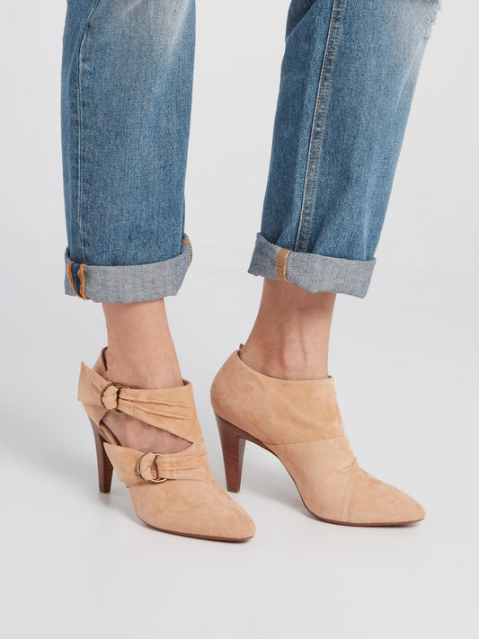 Beige Multi-Strap Suede Boots