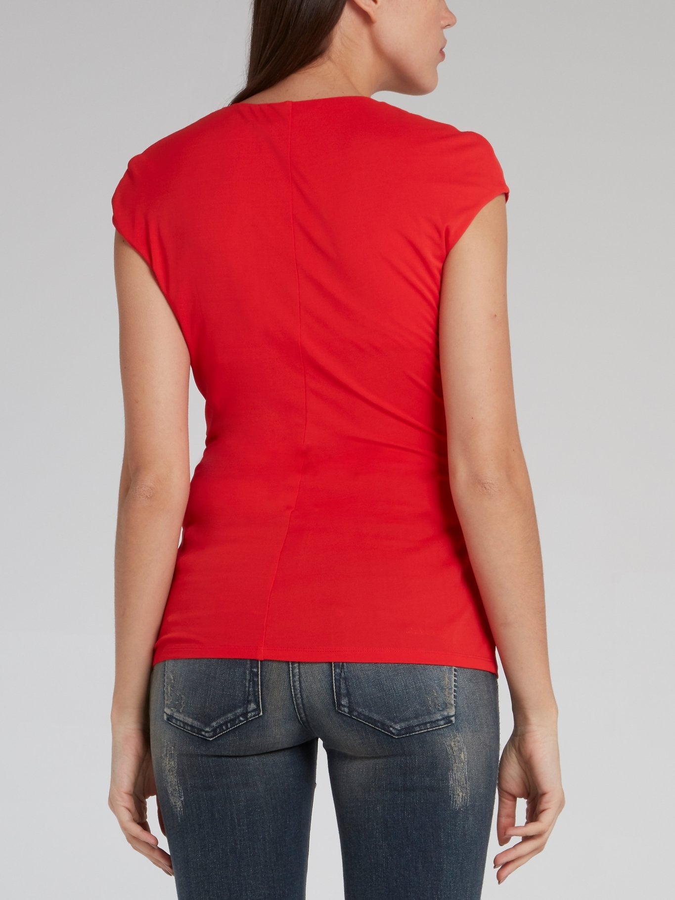 Red Embellished Cap Sleeve Top