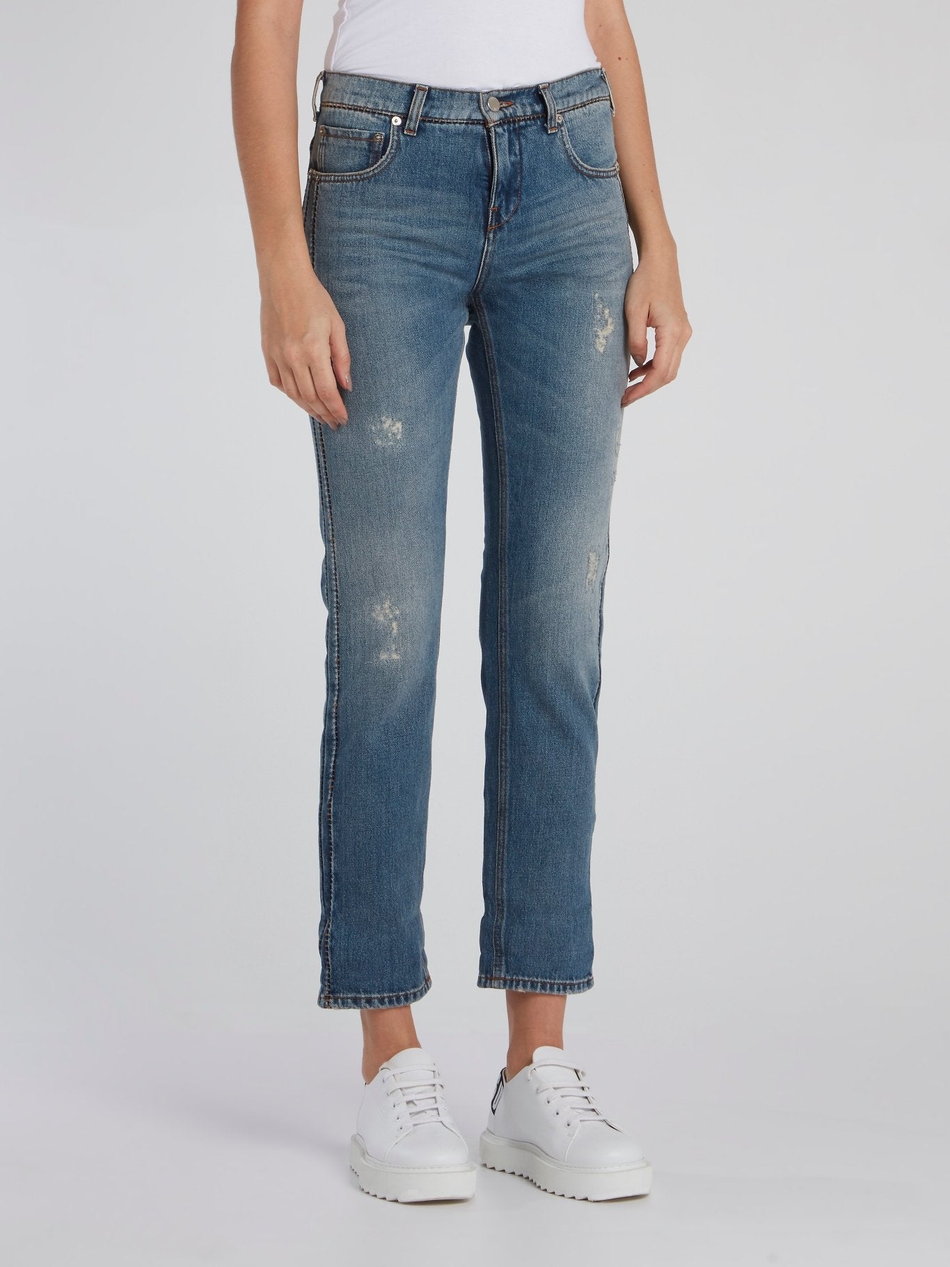 Distressed Tunnel Capri Jeans