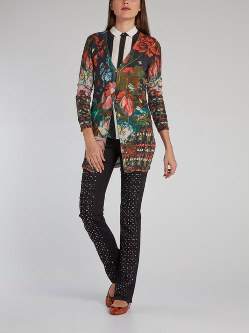 Painted Floral Print Pleat Panel Shirt