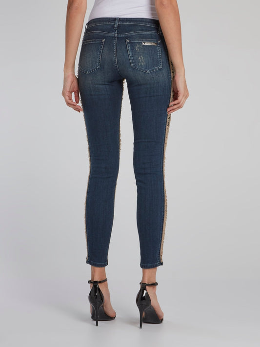 Contrast Frayed Cropped Jeans