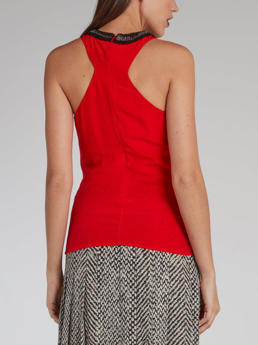 Red Sleeveless Halter Neck Top