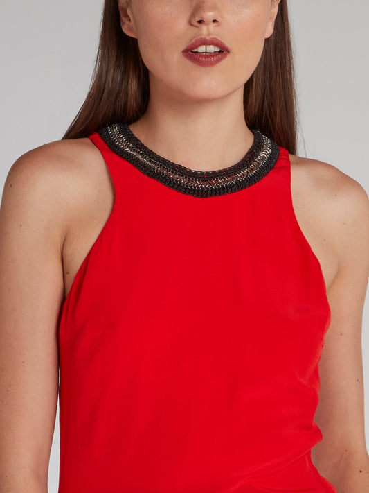 Red Sleeveless Halter Neck Top