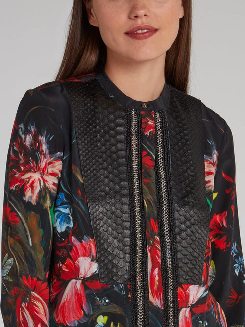 Floral Print Snake Bib Shirt