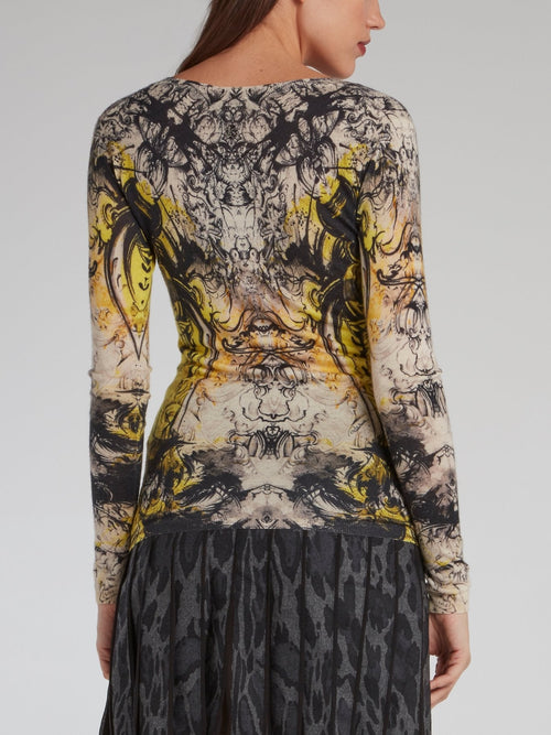 Baroque Print V-Neck Top