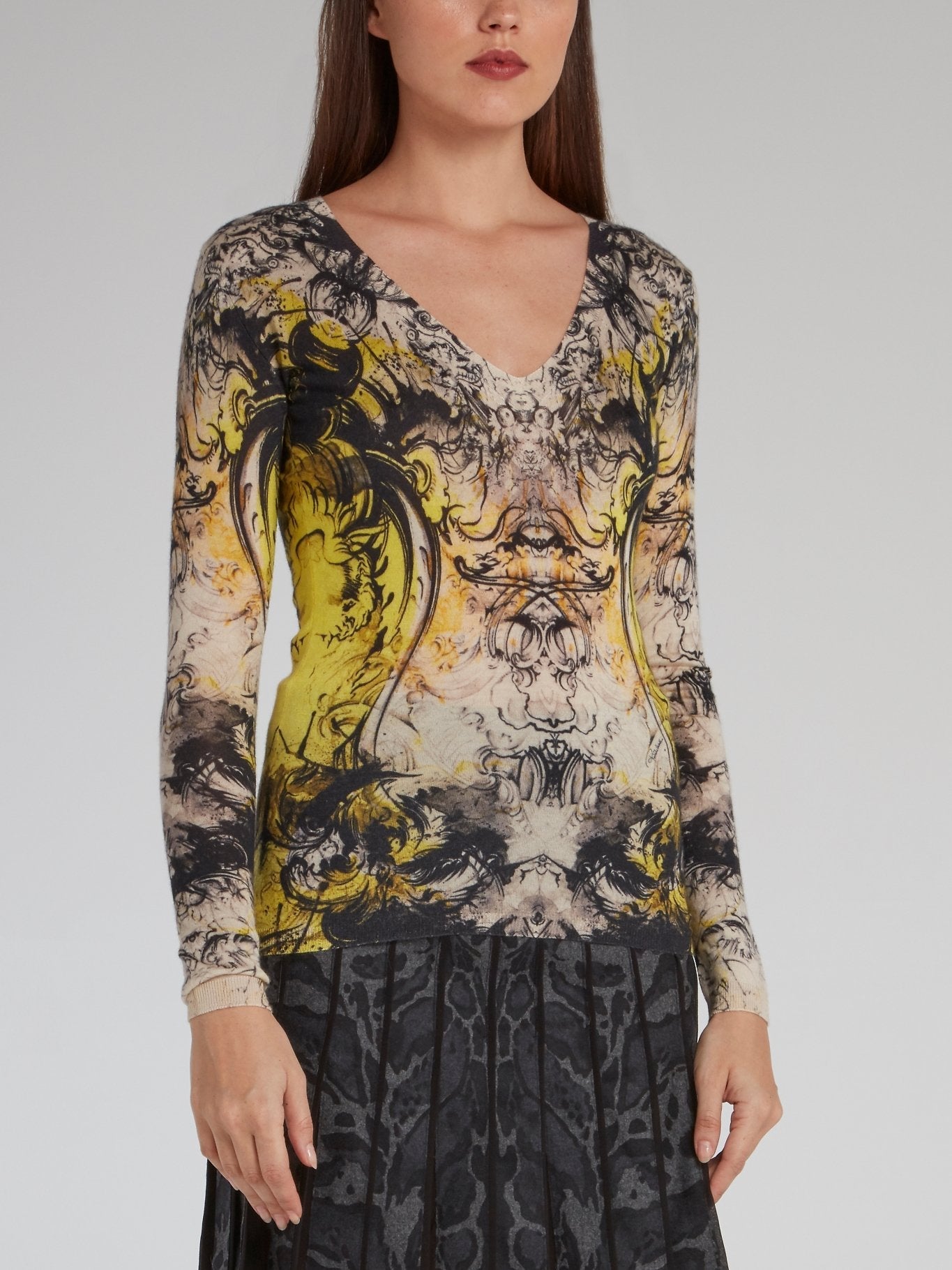 Baroque Print V-Neck Top