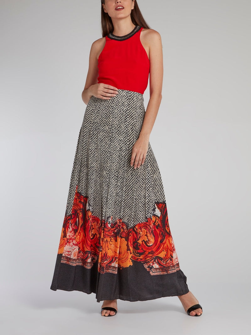 Jacquard Weave Pleated Maxi Skirt