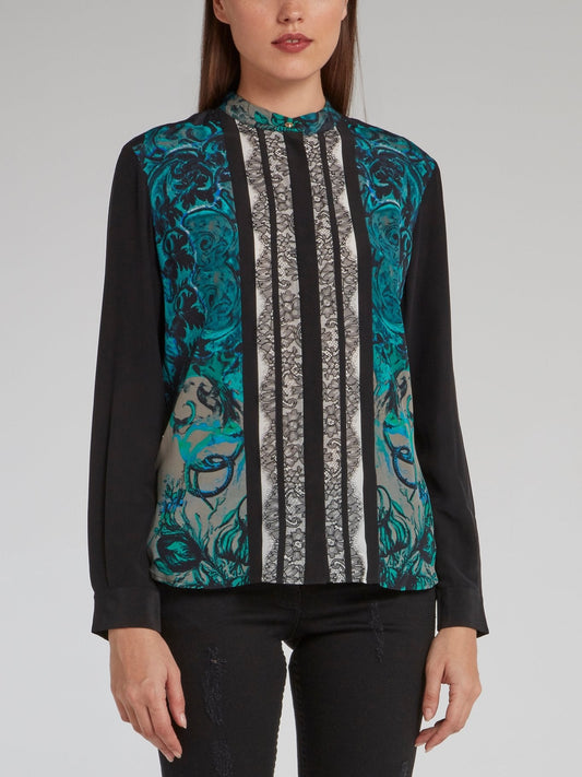 Paisley Print Lace Bib Shirt