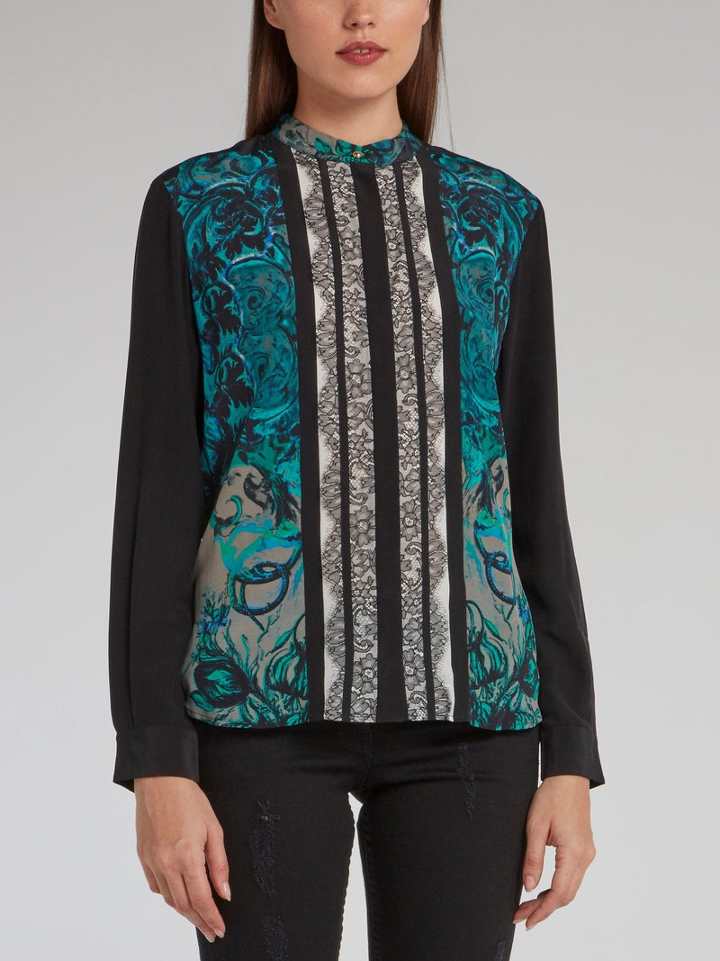 Paisley Print Lace Bib Shirt