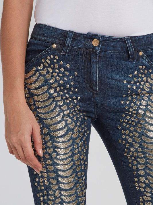 Snake Effect Beadwork Jeans