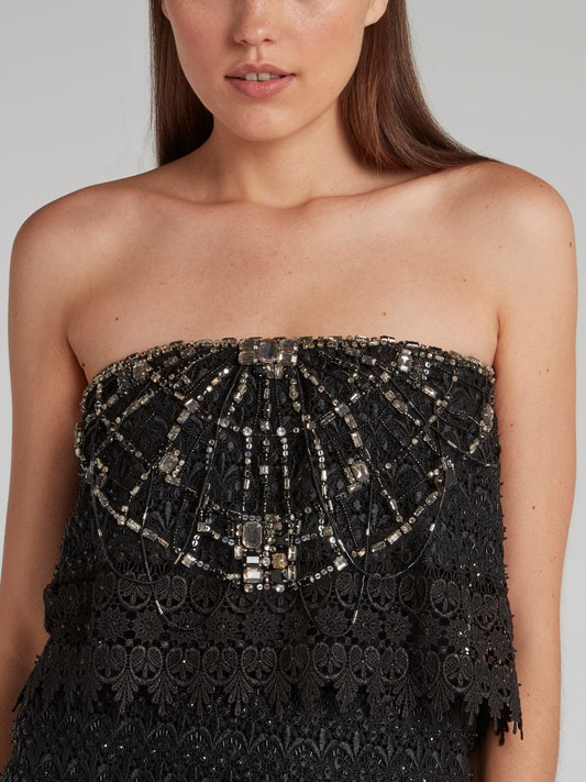 Black Embellished Lace Tube Dress