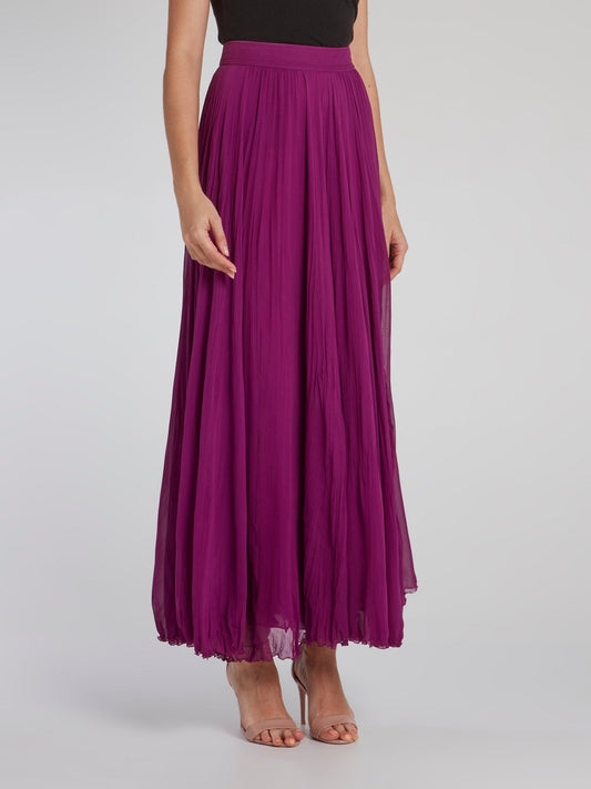 Purple Pleated Maxi Skirt