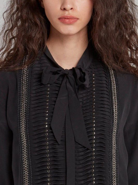 Black Chain Detail Bow Tie Shirt