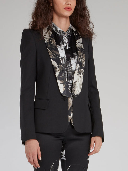 Black Floral Collar Blazer