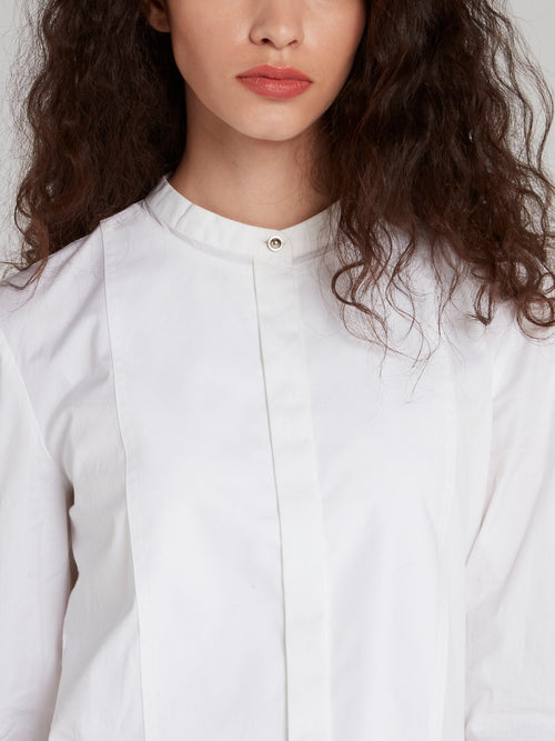 White Collarless Bib Shirt