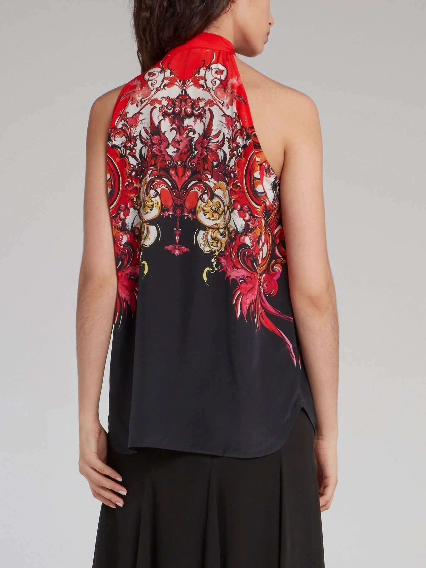 Baroque Print Bow Tie Halter Top