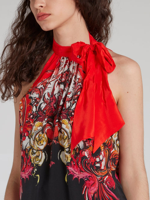 Baroque Print Bow Tie Halter Top