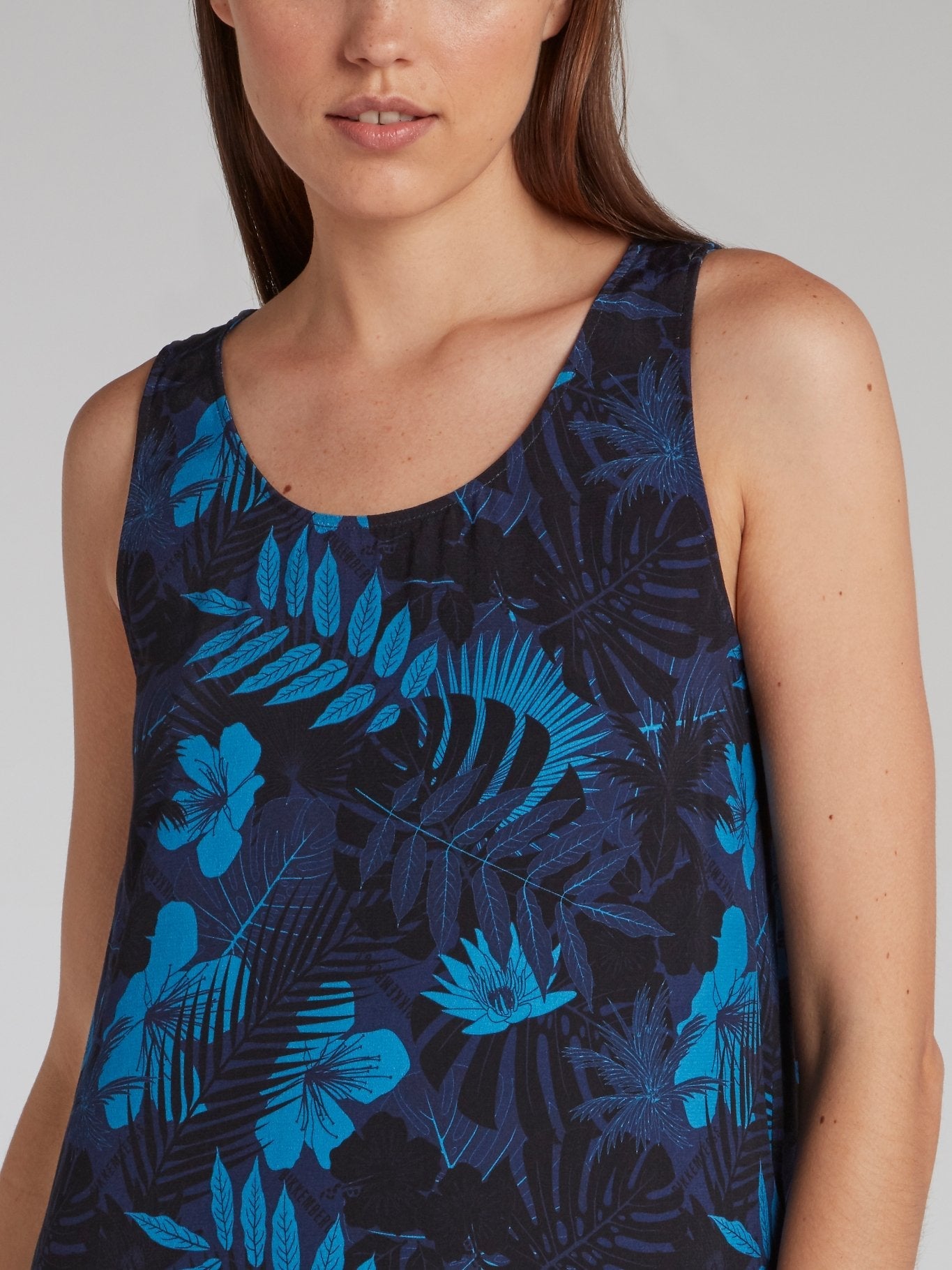 Navy Tropical Print Tank Dress