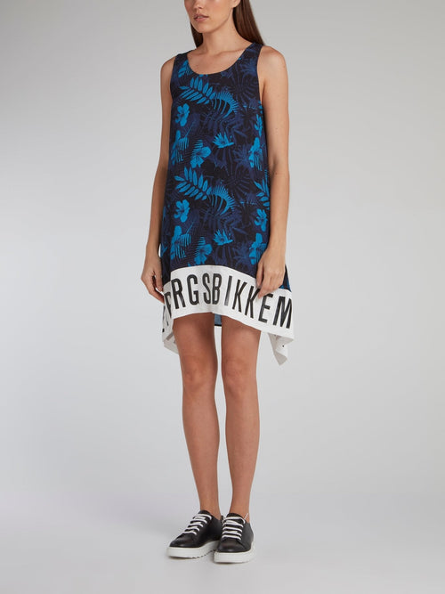 Navy Tropical Print Tank Dress